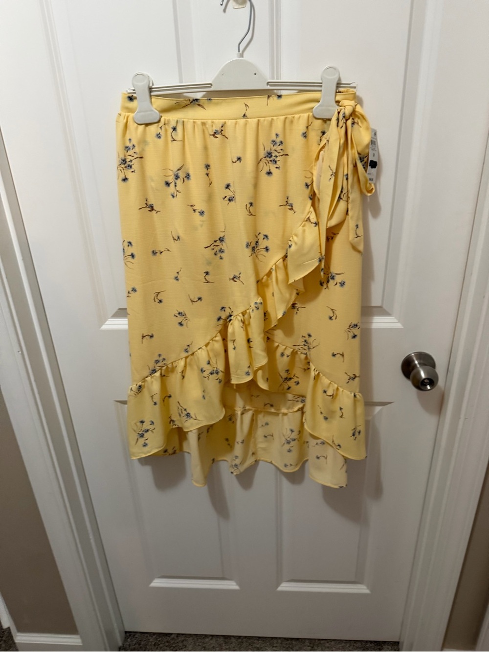 Yellow Floral High-Low Ruffle Wrap Skirt